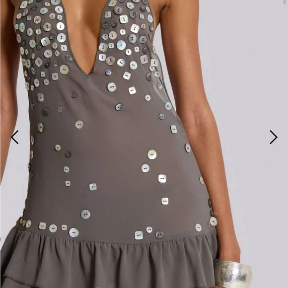 Jaded London Button Me Up Mini Dress in Grey - Picture 5 of 7